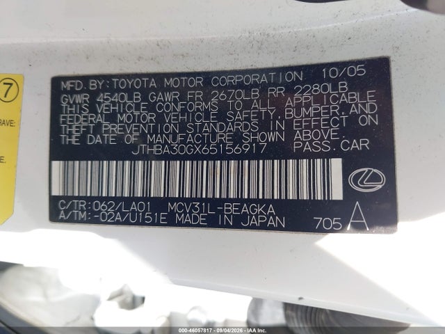 46057817 :رقم المزاد ، JTHBA30GX65156917 vin ، 2006 Lexus Es 330 مزاد بيع