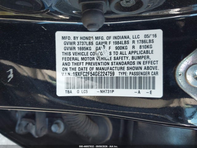 Продаж на аукціоні авто 2016 Honda Civic Lx, vin: 19XFC2F54GE224759, номер лоту: 46057832