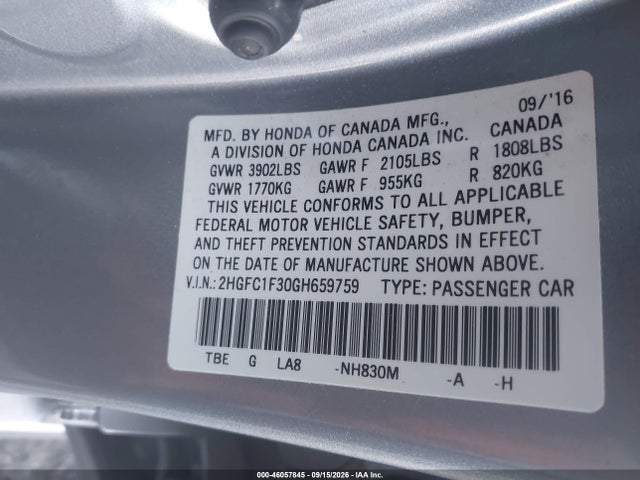 Honda Civic Ex-t 2016 2HGFC1F30GH659759 Image 9