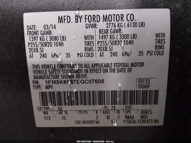 Ford Explorer Limited 2014 1FM5K8F87EGC07605 Image 9