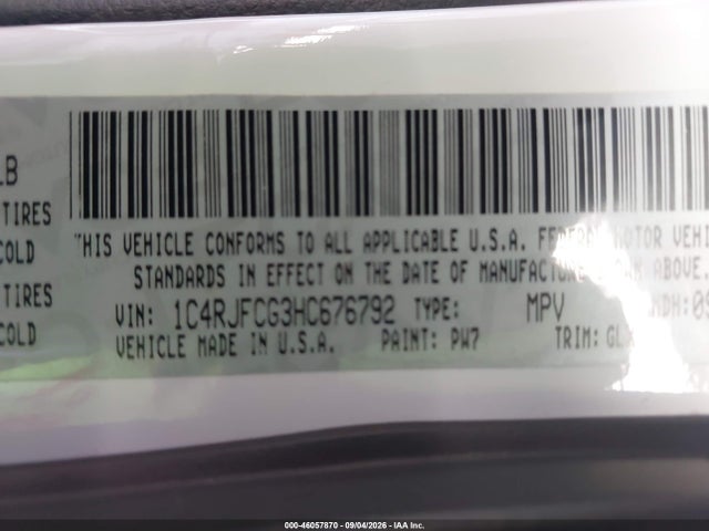 46057870 :رقم المزاد ، 1C4RJFCG3HC676792 vin ، 2017 Jeep Grand Cherokee Overland 4x4 مزاد بيع