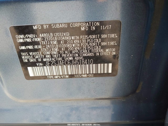 Продаж на аукціоні авто 2018 Subaru Forester 2.5i Premium, vin: JF2SJAEC6JH518410, номер лоту: 46057872