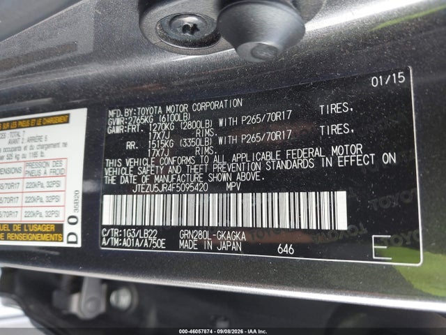 Toyota 4runner Sr5 Premium 2015 JTEZU5JR4F5095420 Image 9