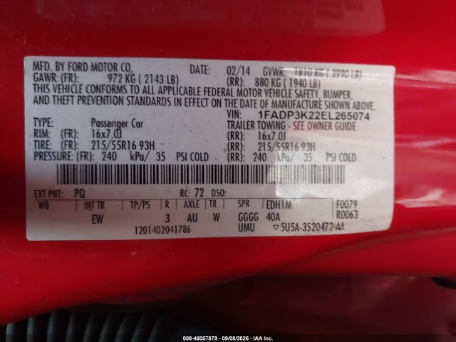 Ford FOCUS SE 2014 1FADP3K22EL265074 Image 9