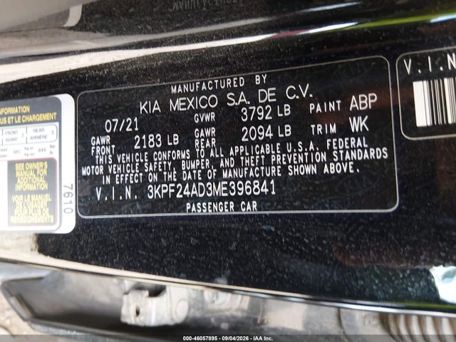 KIA Forte Lxs 2021 3KPF24AD3ME396841 Image 9