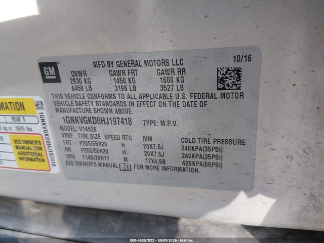 Chevrolet Traverse 1lt 2017 1GNKVGKD8HJ197418 Image 9