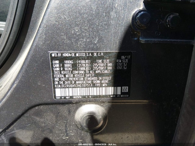 Продаж на аукціоні авто 2017 Honda Hr-v Ex, vin: 3CZRU6H53HG707514, номер лоту: 46057931