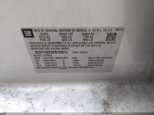 Продажа на аукционе авто 2015 Gmc Sierra 1500 Sle, vin: 3GTP1UEC2FG125513, номер лота: 46057941