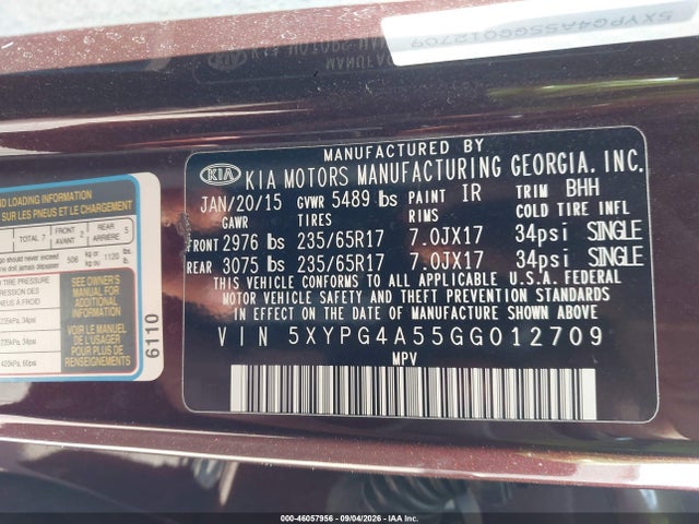 Продаж на аукціоні авто 2016 Kia Sorento 3.3l Lx, vin: 5XYPG4A55GG012709, номер лоту: 46057956