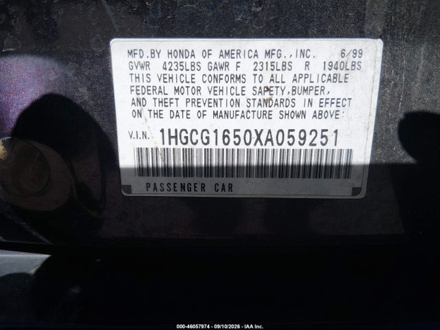 Продаж на аукціоні авто 1999 Honda Accord Ex V6, vin: 1HGCG1650XA059251, номер лоту: 46057974