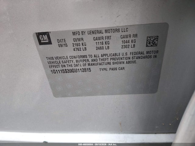 Продаж на аукціоні авто 2016 Chevrolet Impala 2lt, vin: 1G1115S39GU112815, номер лоту: 46058004