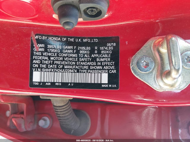 Продажа на аукционе авто 2018 Honda Civic Lx, vin: SHHFK7H24JU228474, номер лота: 46058025