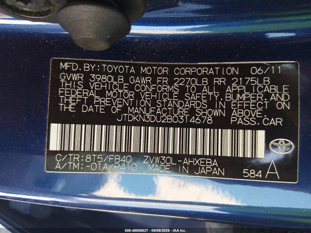 Aukcja sprzedaży 2011 Toyota Prius Three, vin: JTDKN3DU2B0314678, numer aukcji: 46058027