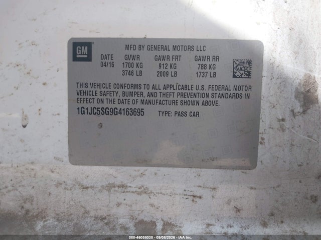 Chevrolet Sonic Lt Auto 2016 1G1JC5SG9G4163695 Image 9