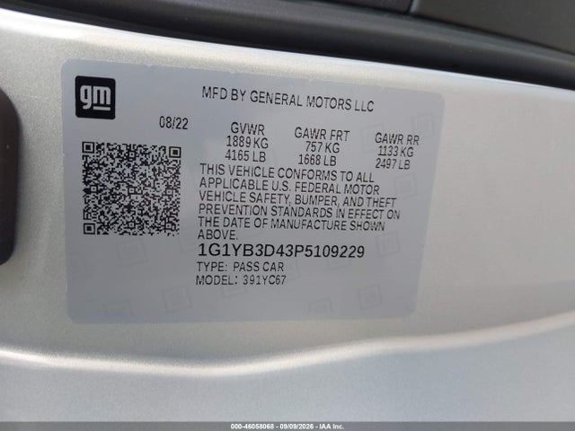 46058068 :رقم المزاد ، 1G1YB3D43P5109229 vin ، 2023 Chevrolet Corvette Stingray Rwd  2lt مزاد بيع