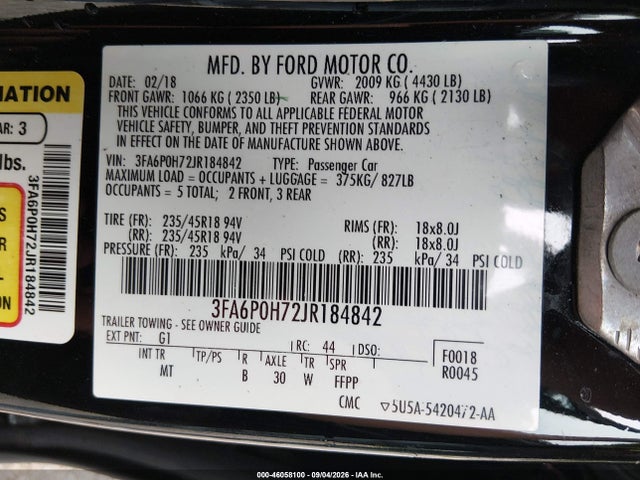 Продаж на аукціоні авто 2018 Ford Fusion Se, vin: 3FA6P0H72JR184842, номер лоту: 46058100