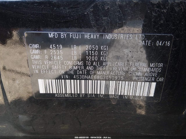 Продаж на аукціоні авто 2016 Subaru Legacy 2.5i Premium, vin: 4S3BNAE68G3052935, номер лоту: 46058108