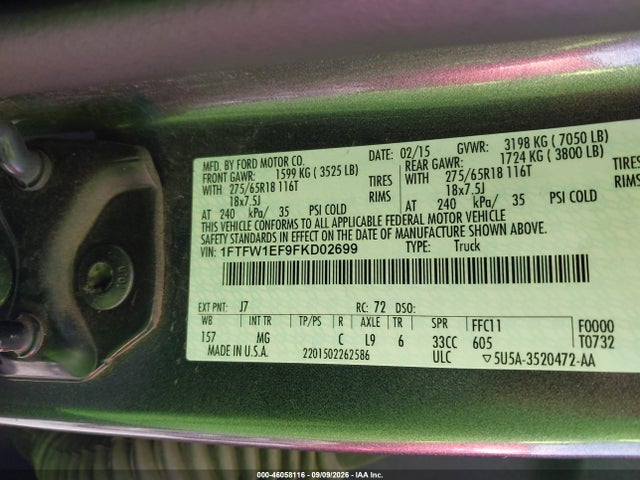 Ford F-150 Xlt 2015 1FTFW1EF9FKD02699 Image 9