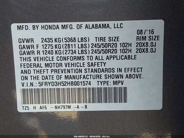 Продаж на аукціоні авто 2017 Acura Mdx Technology Package, vin: 5FRYD3H52HB001574, номер лоту: 46058123