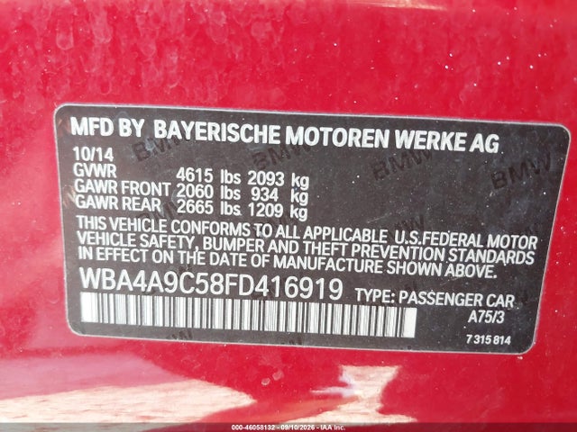 Продажа на аукционе авто 2015 Bmw 428 Gran Coupe, vin: WBA4A9C58FD416919, номер лота: 46058132