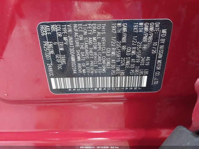 2021 Nissan Rogue Platinum Intelligent Awd მანქანა იყიდება აუქციონზე, vin: JN8AT3DD4MW302344, აუქციონის ნომერი: 46058141