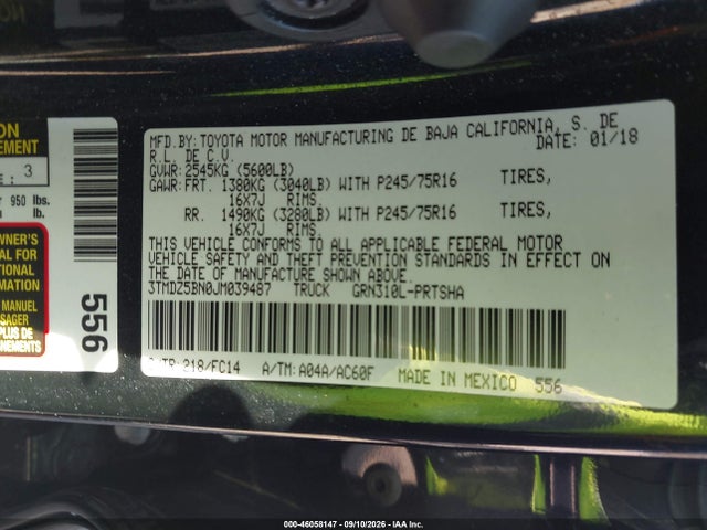 Продажа на аукционе авто 2018 Toyota Tacoma Sr5 V6, vin: 3TMDZ5BN0JM039487, номер лота: 46058147