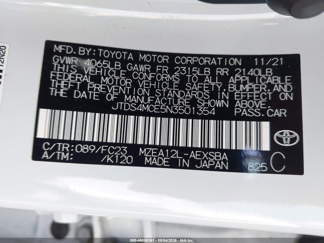 2022 Toyota Corolla Se მანქანა იყიდება აუქციონზე, vin: JTDS4MCE5N3501354, აუქციონის ნომერი: 46058161