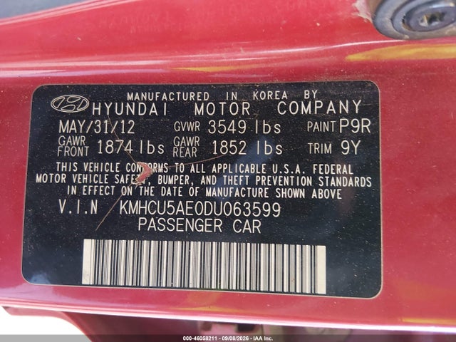 Aukcja sprzedaży 2013 Hyundai Accent Se, vin: KMHCU5AE0DU063599, numer aukcji: 46058211