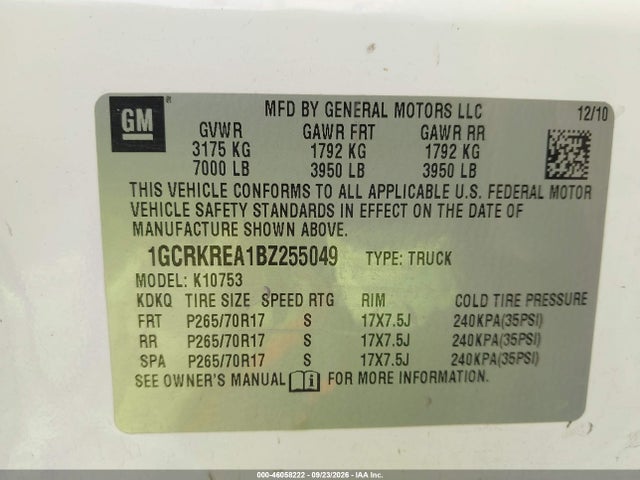 Aukcja sprzedaży 2011 Chevrolet Silverado 1500 Ls, vin: 1GCRKREA1BZ255049, numer aukcji: 46058222