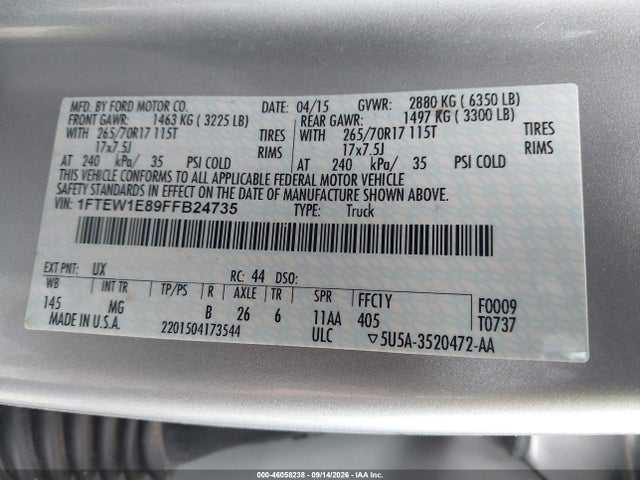 Продаж на аукціоні авто 2015 Ford F-150 Xlt, vin: 1FTEW1E89FFB24735, номер лоту: 46058238