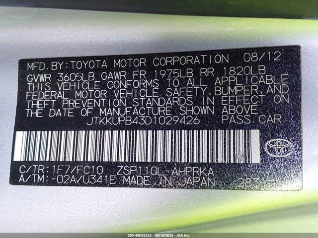 Auction sale of the 2013 Scion Xd, vin: JTKKUPB43D1029426, lot number: 46058252