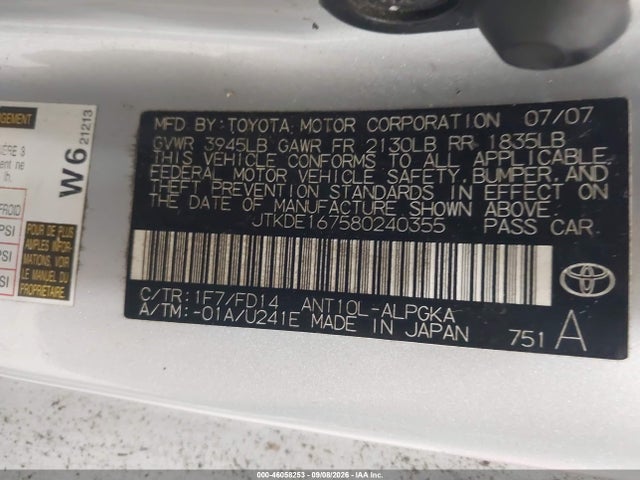 Aukcja sprzedaży 2008 Scion Tc, vin: JTKDE167580240355, numer aukcji: 46058253