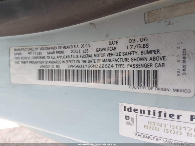 Продажа на аукционе авто 2006 Volkswagen New Beetle 2.5, vin: 3VWSG31Y66M322624, номер лота: 46058254