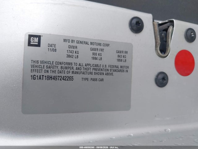 46058260 :رقم المزاد ، 1G1AT18H497242265 vin ، 2009 Chevrolet Cobalt Lt مزاد بيع