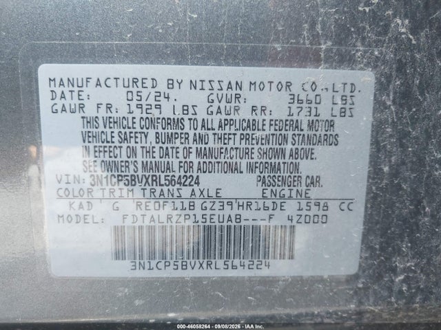 Продаж на аукціоні авто 2024 Nissan Kicks S Xtronic Cvt, vin: 3N1CP5BVXRL564224, номер лоту: 46058264