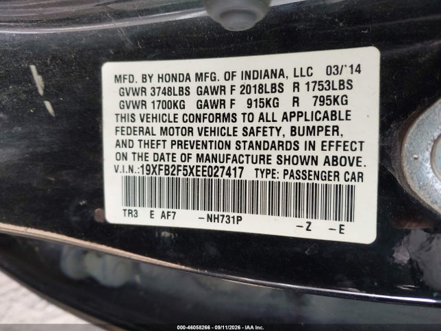 Honda Civic Lx 2014 19XFB2F5XEE027417 Image 9