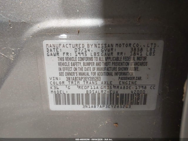 Продаж на аукціоні авто 2014 Nissan Sentra Sr, vin: 3N1AB7AP3EY285263, номер лоту: 46058296