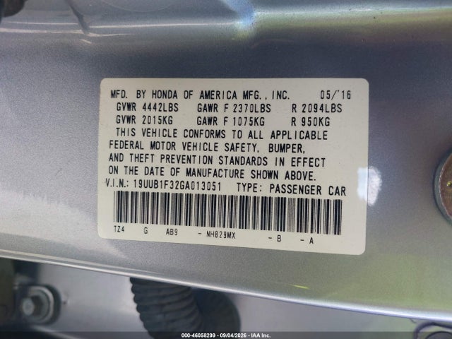 2016 Acura Tlx მანქანა იყიდება აუქციონზე, vin: 19UUB1F32GA013051, აუქციონის ნომერი: 46058299