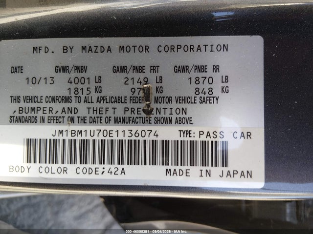 JM1BM1U70E1136074 Mazda Mazda3 I Sport