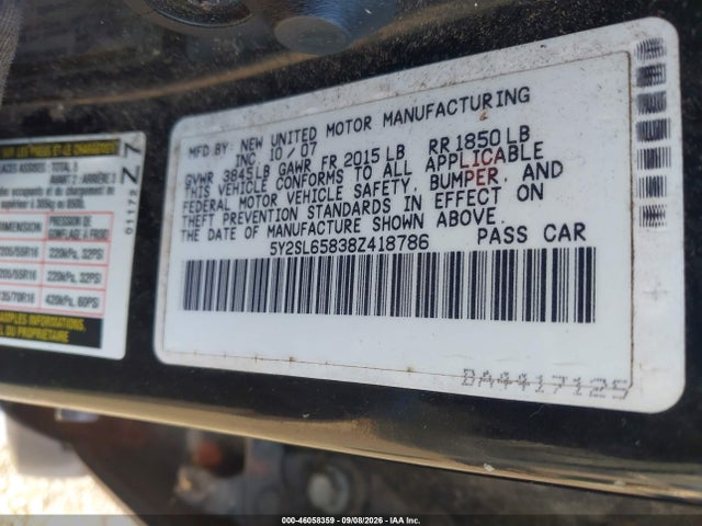 46058359 :رقم المزاد ، 5Y2SL65838Z418786 vin ، 2008 Pontiac Vibe مزاد بيع