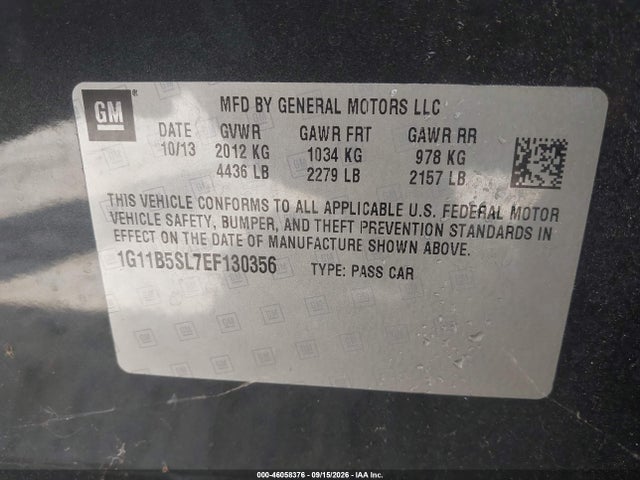 Aukcja sprzedaży 2014 Chevrolet Malibu 1ls, vin: 1G11B5SL7EF130356, numer aukcji: 46058376