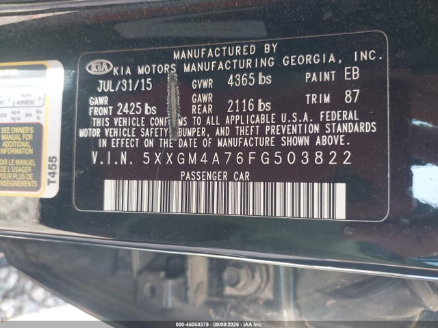 Продажа на аукционе авто 2015 Kia Optima Lx, vin: 5XXGM4A76FG503822, номер лота: 46058379