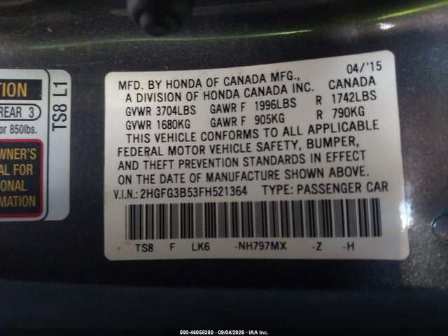 2HGFG3B53FH521364 Honda Civic Lx