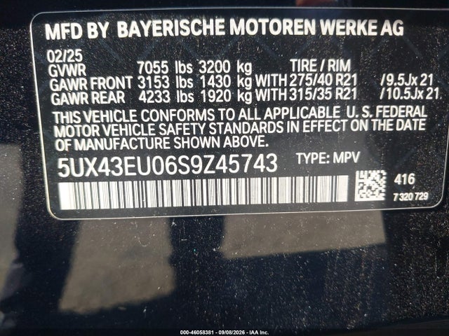 2025 Bmw X5 Phev Xdrive50e მანქანა იყიდება აუქციონზე, vin: 5UX43EU06S9Z45743, აუქციონის ნომერი: 46058381
