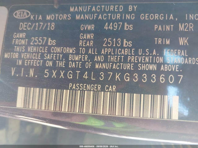 KIA Optima Lx 2019 5XXGT4L37KG333607 Image 9