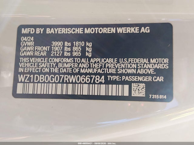 46058421 :رقم المزاد ، WZ1DB0G07RW066784 vin ، 2024 Toyota Gr Supra 3.0 Premium مزاد بيع