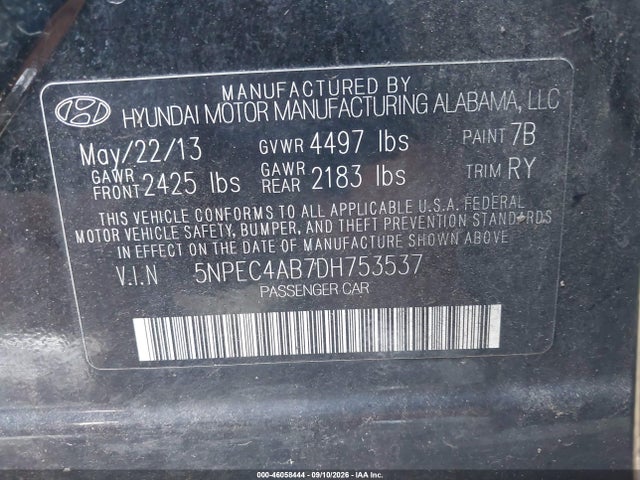 Продаж на аукціоні авто 2013 Hyundai Sonata Se 2.0t, vin: 5NPEC4AB7DH753537, номер лоту: 46058444