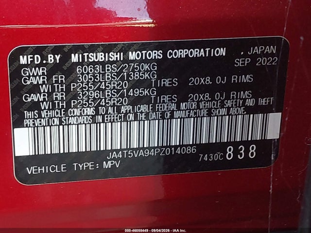 Aukcja sprzedaży 2023 Mitsubishi Outlander Phev, vin: JA4T5VA94PZ014086, numer aukcji: 46058449