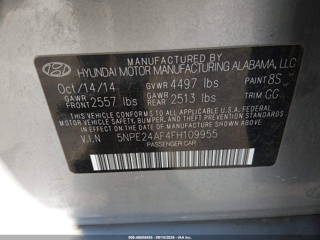 Hyundai SONATA SE 2015 5NPE24AF4FH109955 Image 9