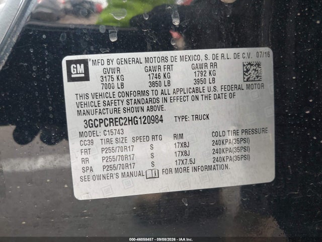 Aukcja sprzedaży 2017 Chevrolet Silverado 1500 Lt, vin: 3GCPCREC2HG120984, numer aukcji: 46058457